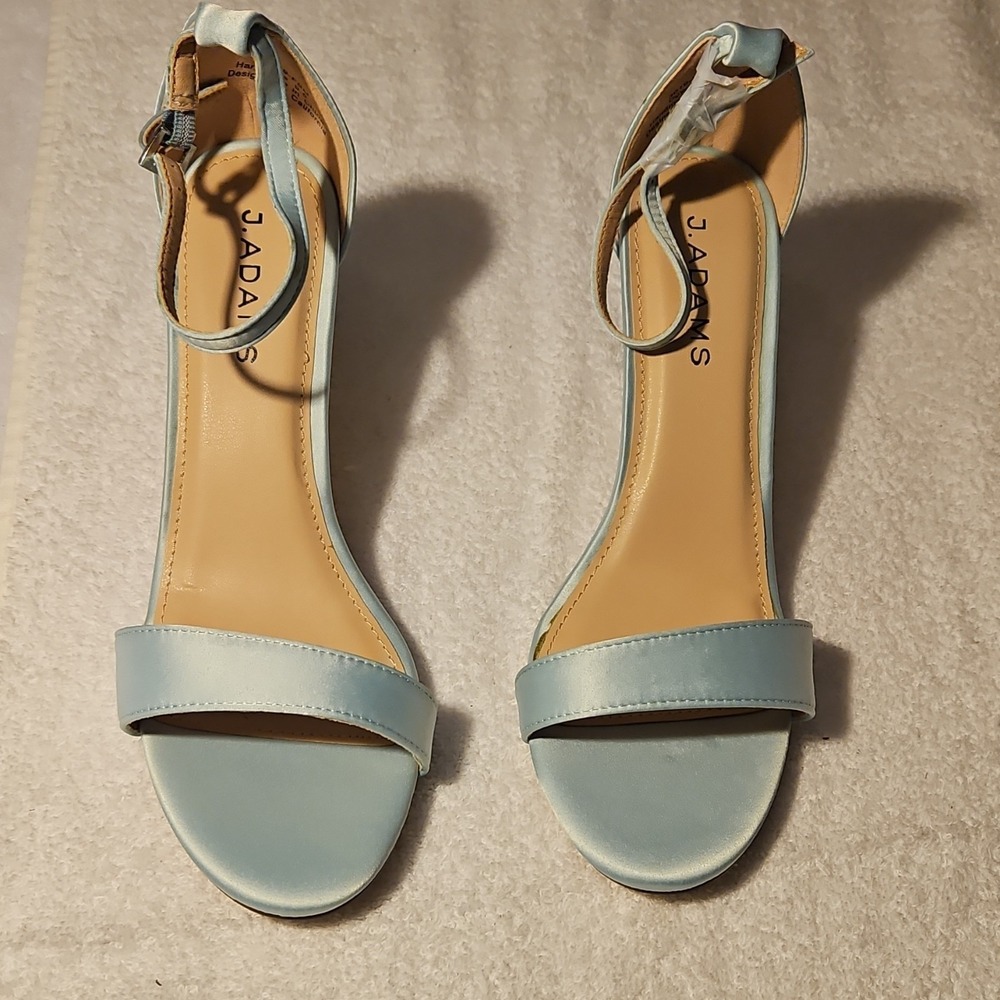 J. Adams Blue Satin Strappy Stiletto‎ Heel Ankle Strap Open Toe Buckle Size 9.5